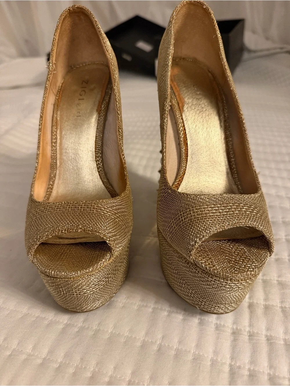 ZIGI girl Gold Crystal-Studded Platform Peep-Toe Pumps